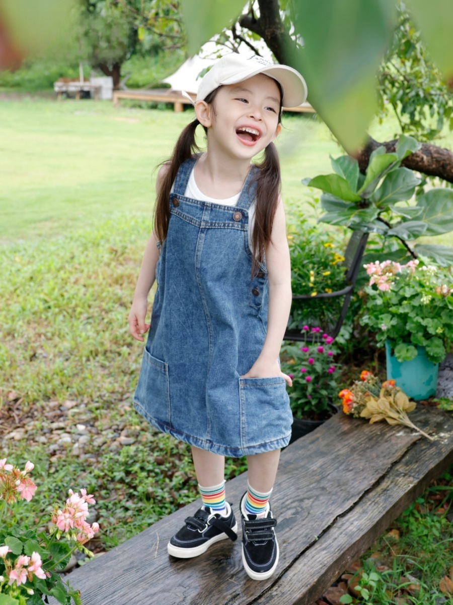 Kids Outdoor Overalls - Salopette in denim vintage lavato per
