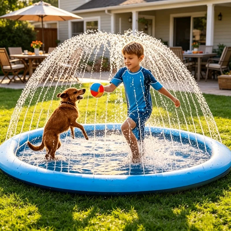 Kids Outdoor Clubhouse - Tappetino Gonfiabile per Giochi d'Acqua 170×180cm,
